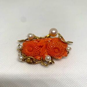 Custom made genuine coral brooch pin pendant 14k